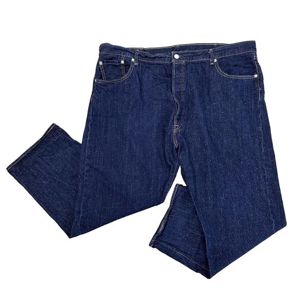 Levi's Dark Wash Speckle Mens White Button Fly Straight Jeans Sz 46x30 High Rise - Picture 1 of 8